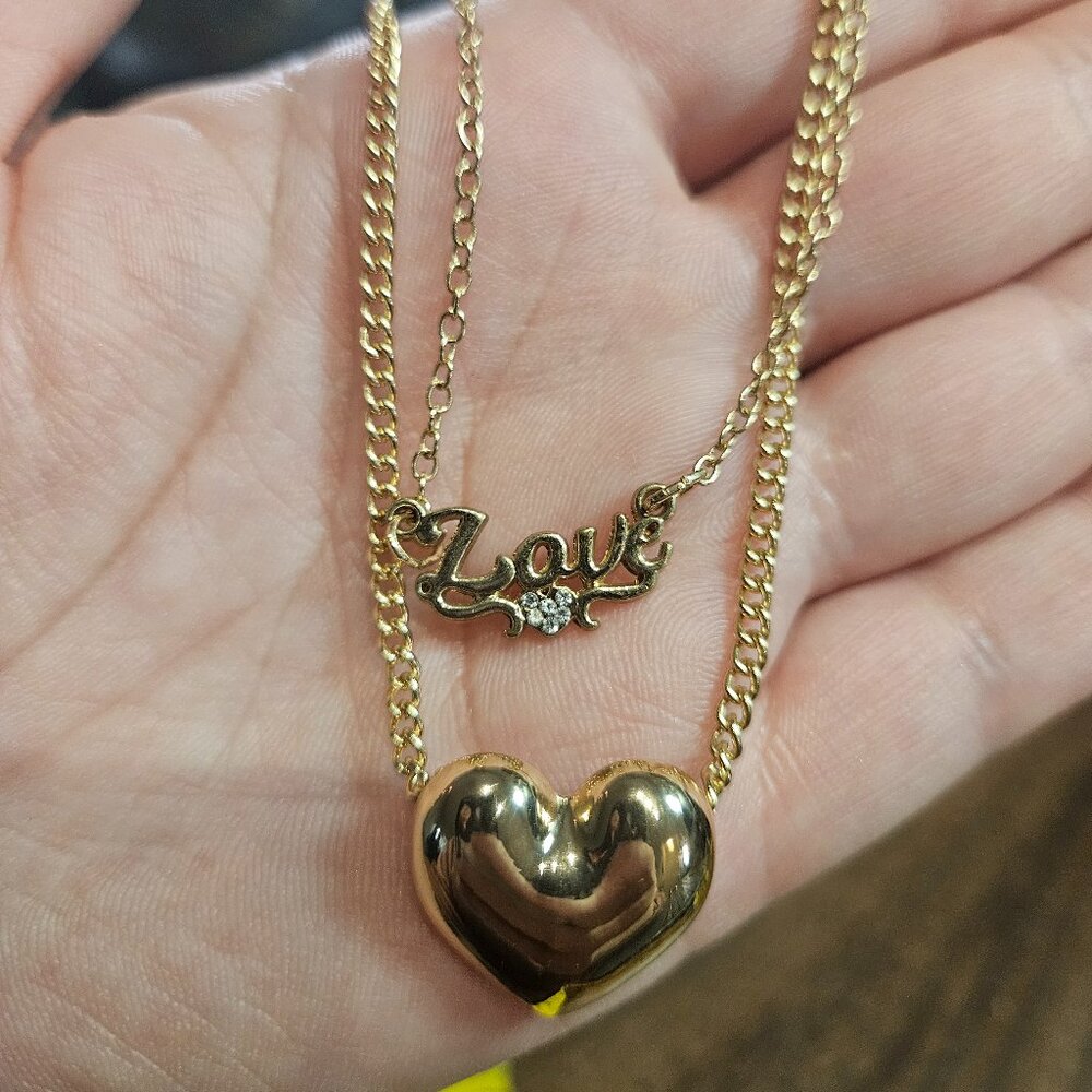 Double Layer Love Heart Dainty Gold Necklace